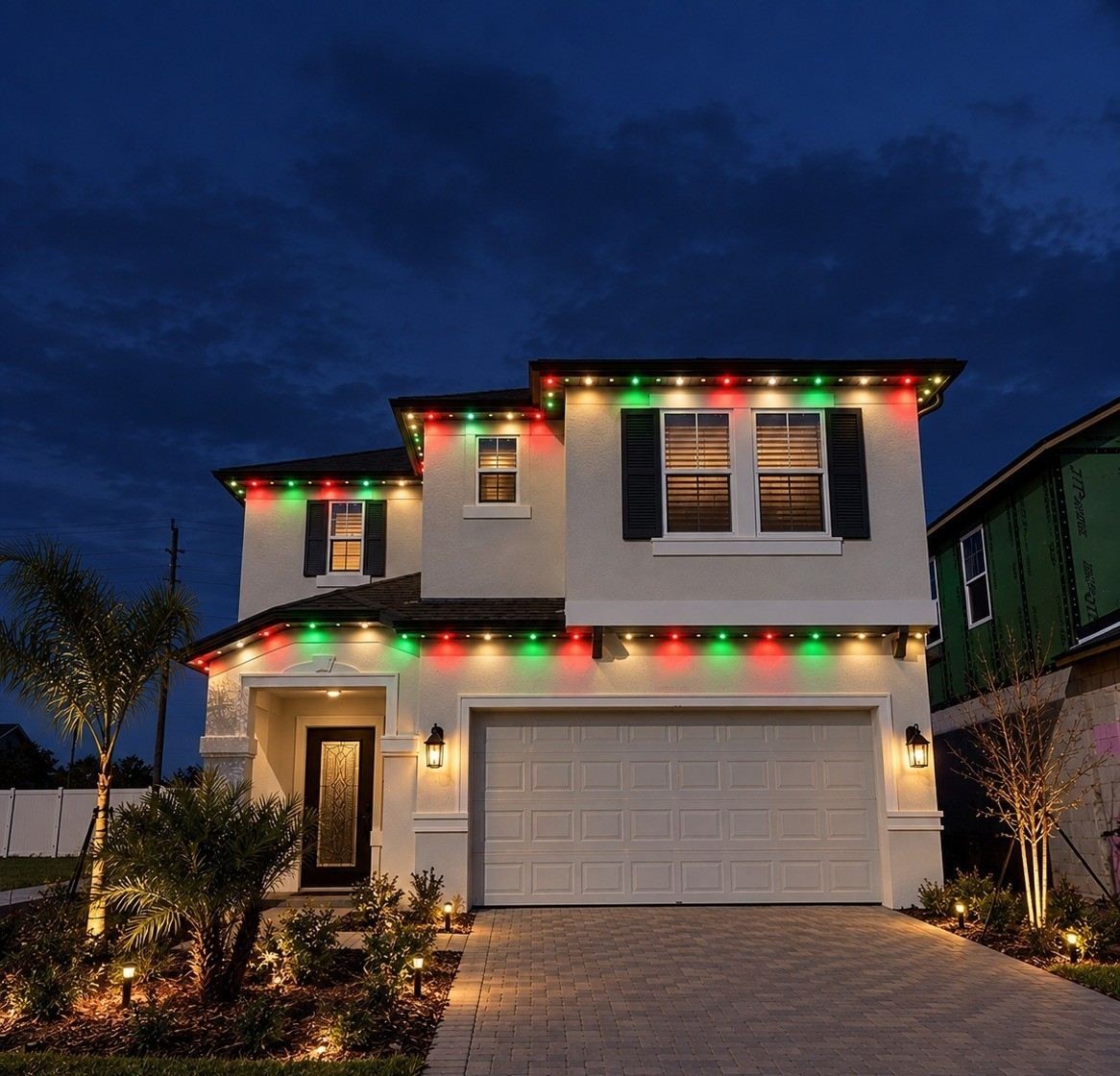 Same home with permanent architectural lighting installed by Eleva One Tech